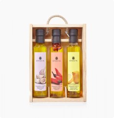 Dřevěná kazeta ochucených olejů, 3 x 250 ml